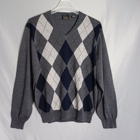 Jos. A. Bank Merino Wool Sweater Mens Large Gray Multicolor Retro Classic - Picture 3 of 7